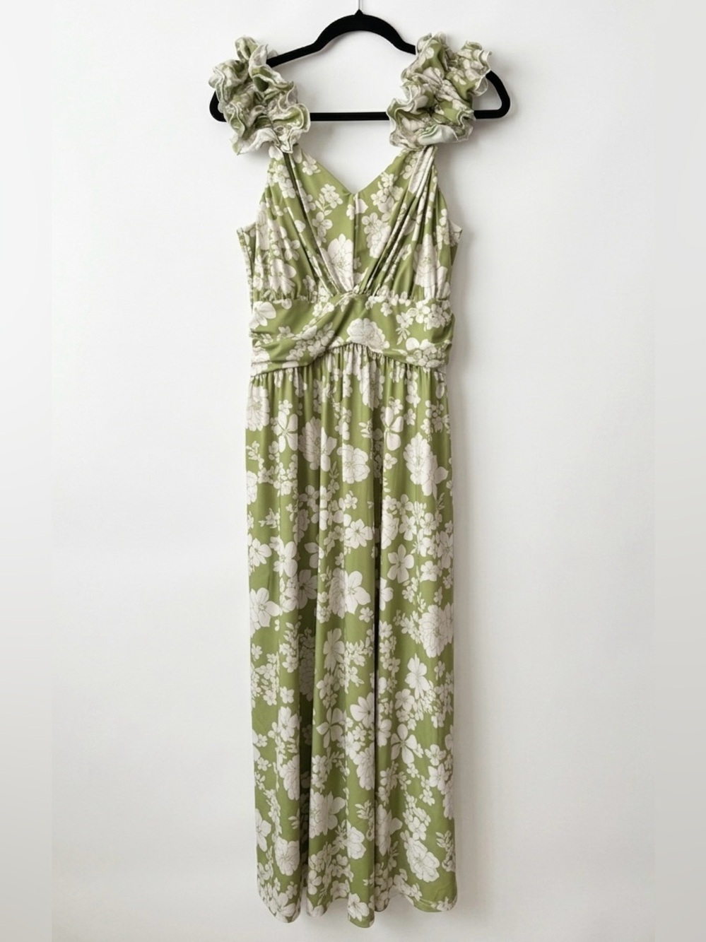 Grace Karin Floral Smocked Ruffle Shoulder Midi Dress Garden Party Brunch Size L